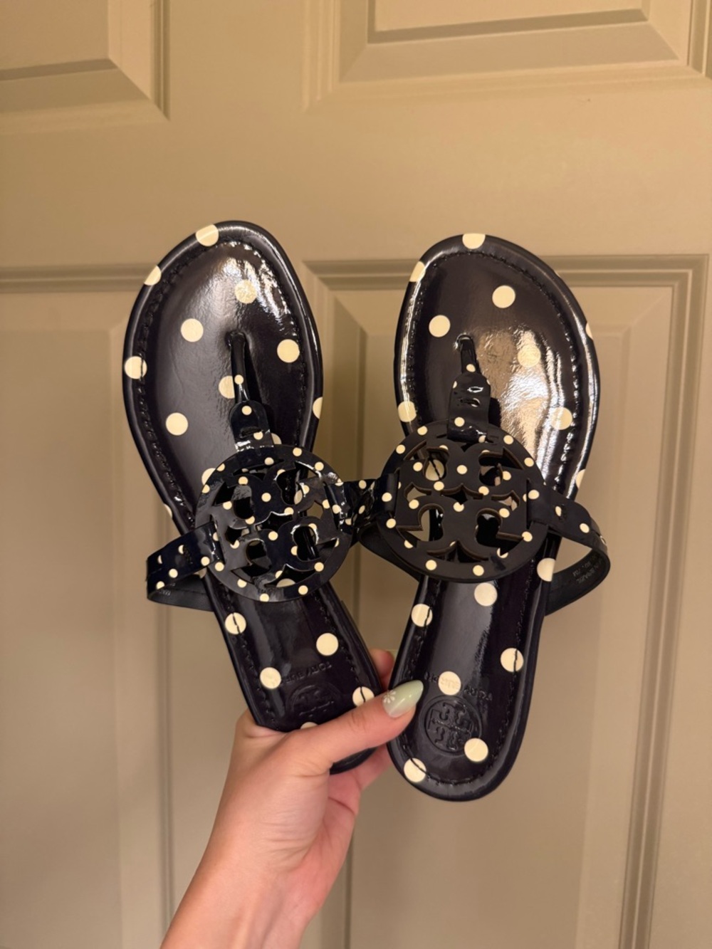 Tory Burch Miller Navy Blue Polka Dot Women’s Sandals